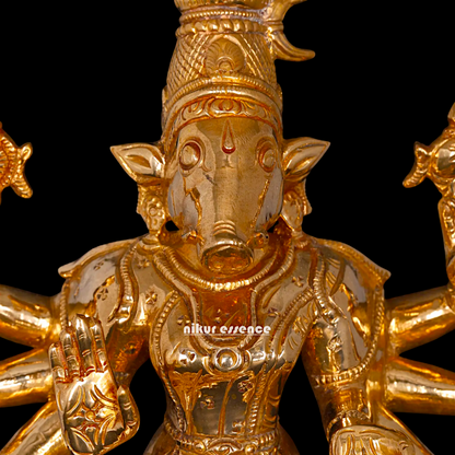 Goddess Varahi Amman Devi with eight hand Panchaloha statue - 7 Inches Nikuressence