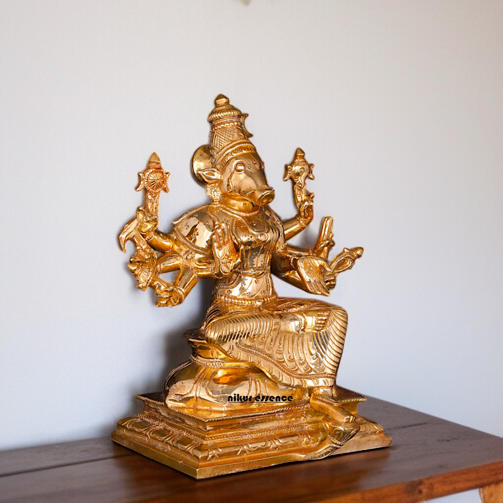 Goddess Varahi Amman Devi with eight hand Panchaloha statue - 7 Inches Nikuressence