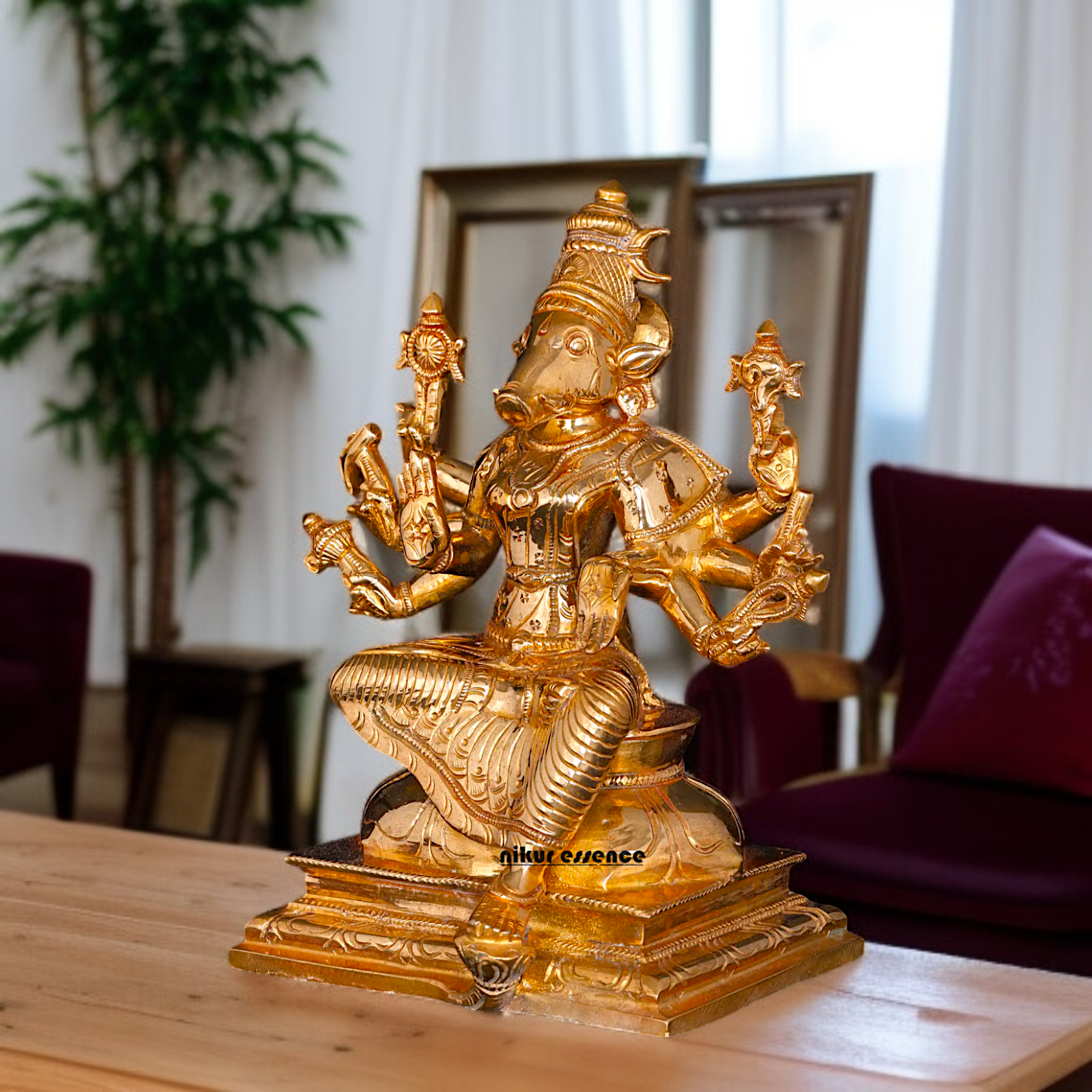 Goddess Varahi Amman Devi with eight hand Panchaloha statue - 7 Inches Nikuressence