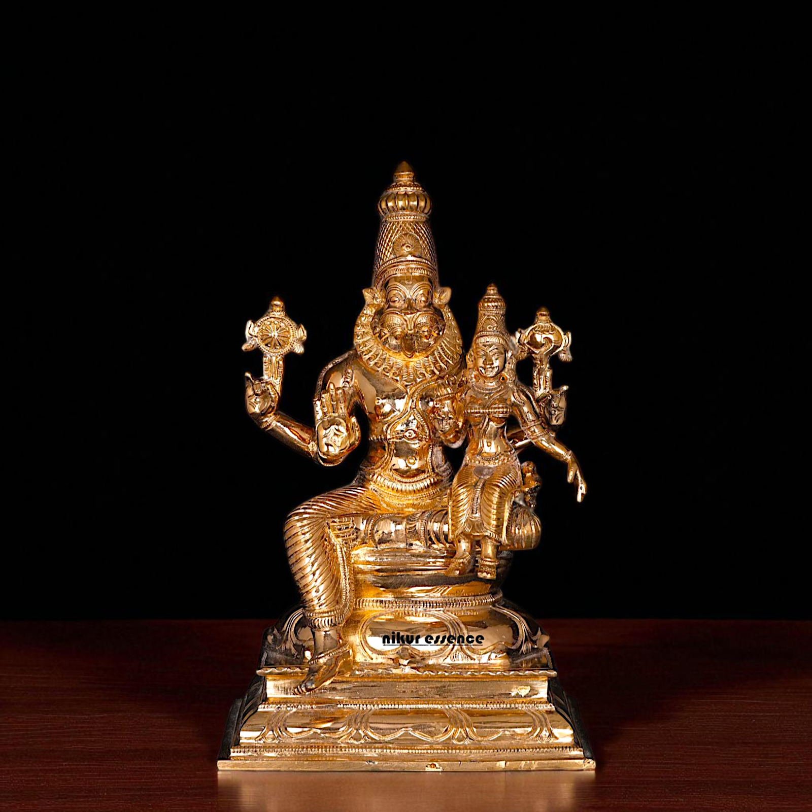 Panchaloha Narasimha Vishnu with Lakshmi statue - 9 Inches Nikuressence
