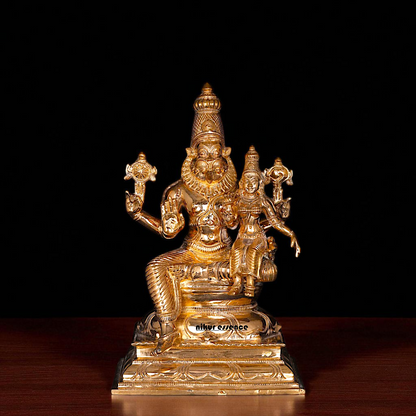 Panchaloha Narasimha Vishnu with Lakshmi statue - 9 Inches Nikuressence