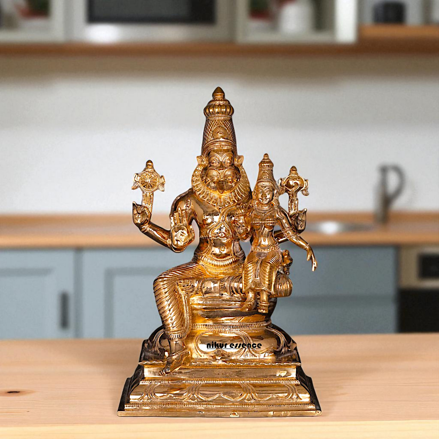 Panchaloha Narasimha Vishnu with Lakshmi statue - 9 Inches Nikuressence