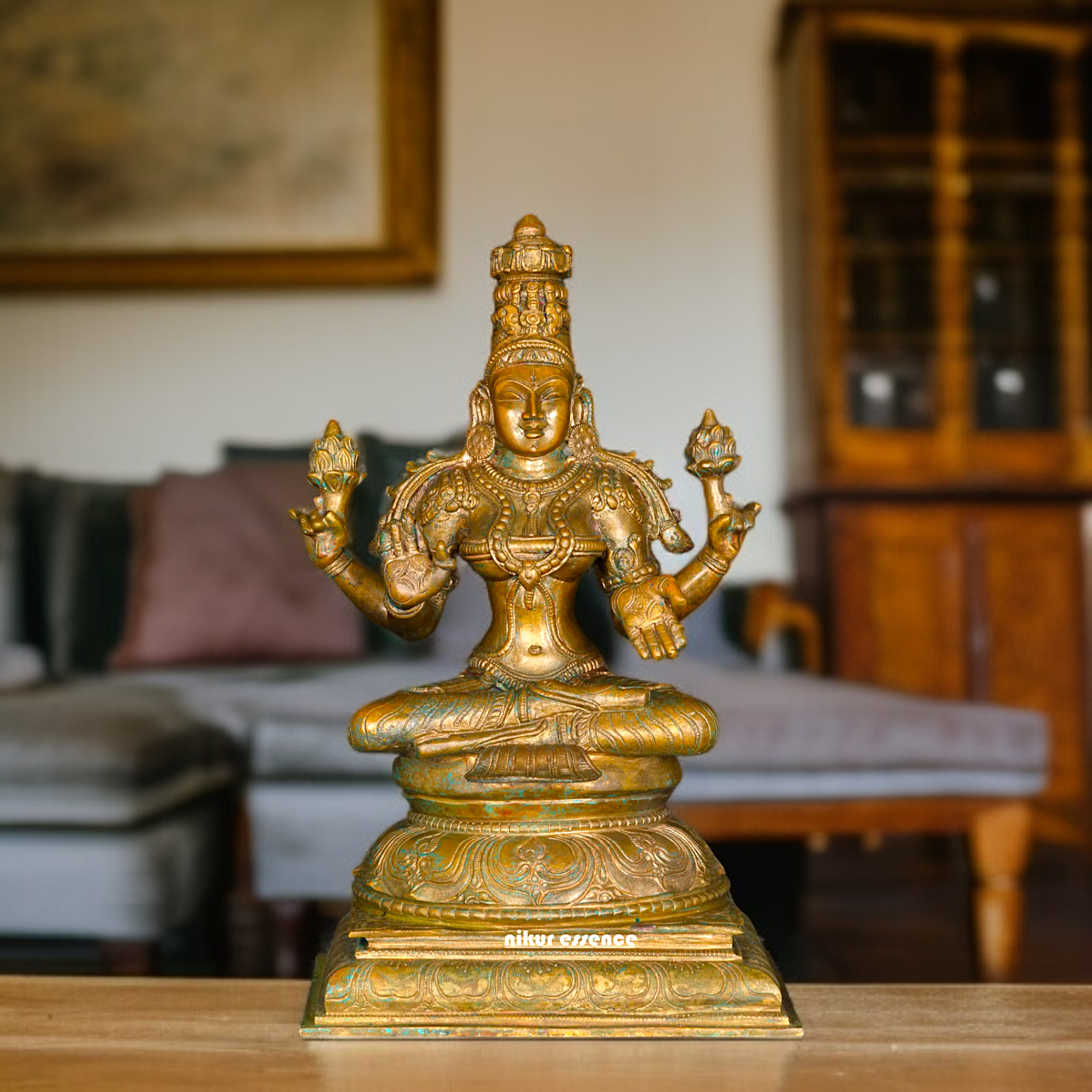 Goddess Lakshmi Sitting with Blessing Panchaloha statue - 12 Inches Nikuressence