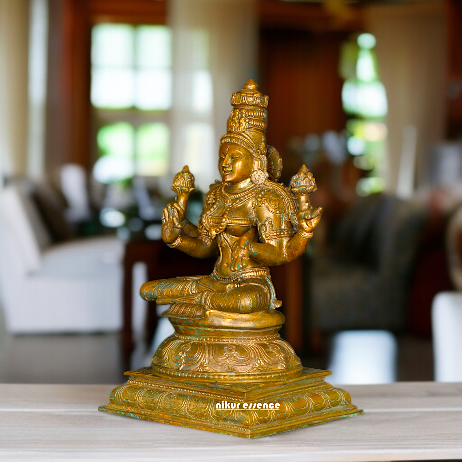 Goddess Lakshmi Sitting with Blessing Panchaloha statue - 12 Inches Nikuressence