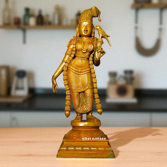 Andal Standing with parrot Panchaloha statue - 24 inches Nikuressence