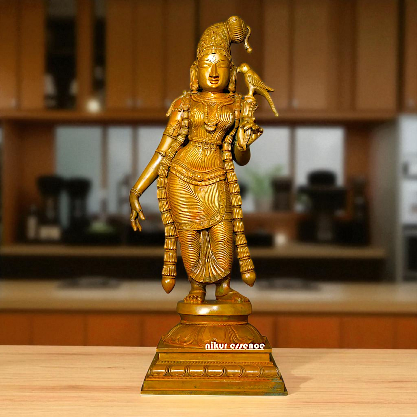 Andal Standing with parrot Panchaloha statue - 24 inches Nikuressence