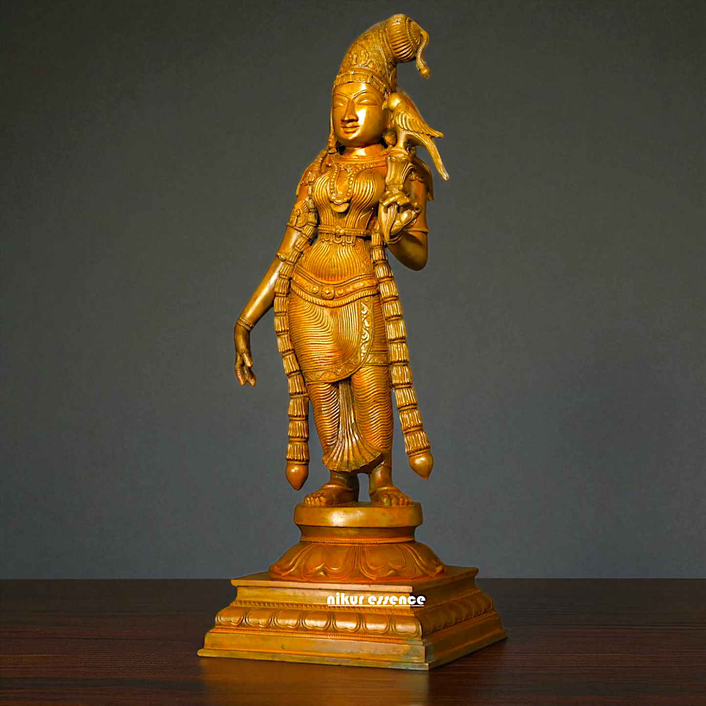 Andal Standing with parrot Panchaloha statue - 24 inches Nikuressence