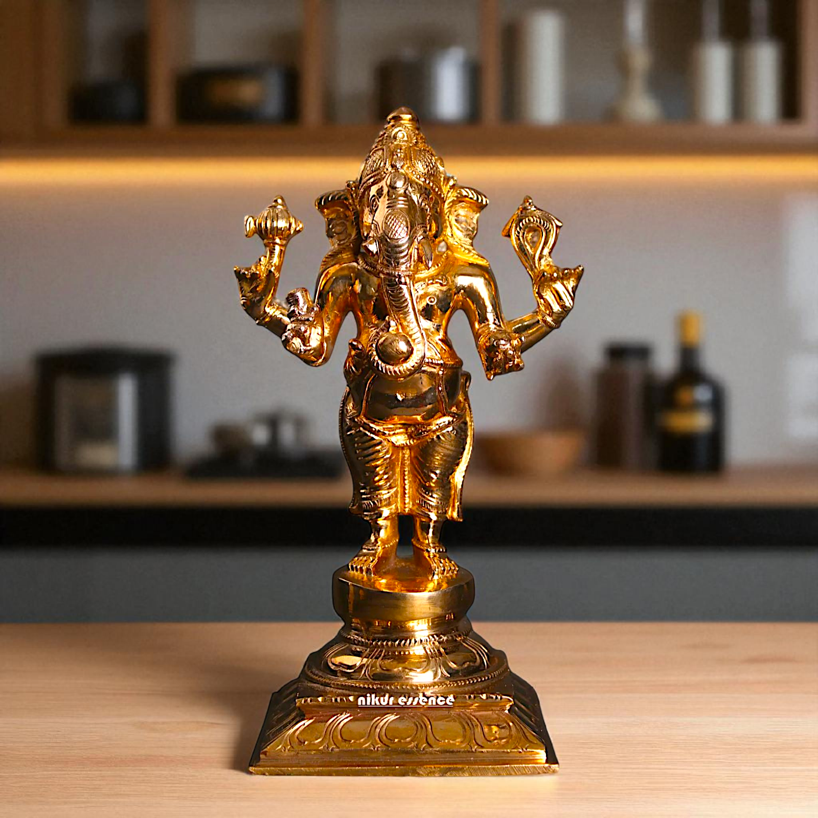 Ganesha blessings standing with Four Armed Panchaloha idol - 9 inches Nikuressence
