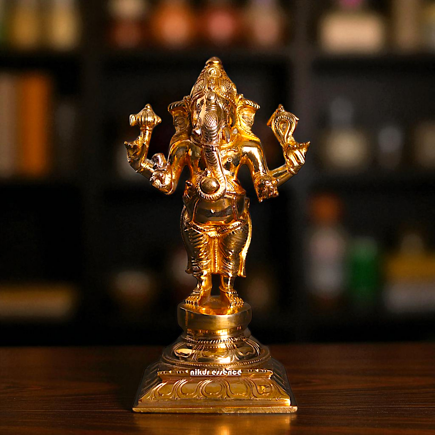 Ganesha blessings standing with Four Armed Panchaloha idol - 9 inches Nikuressence