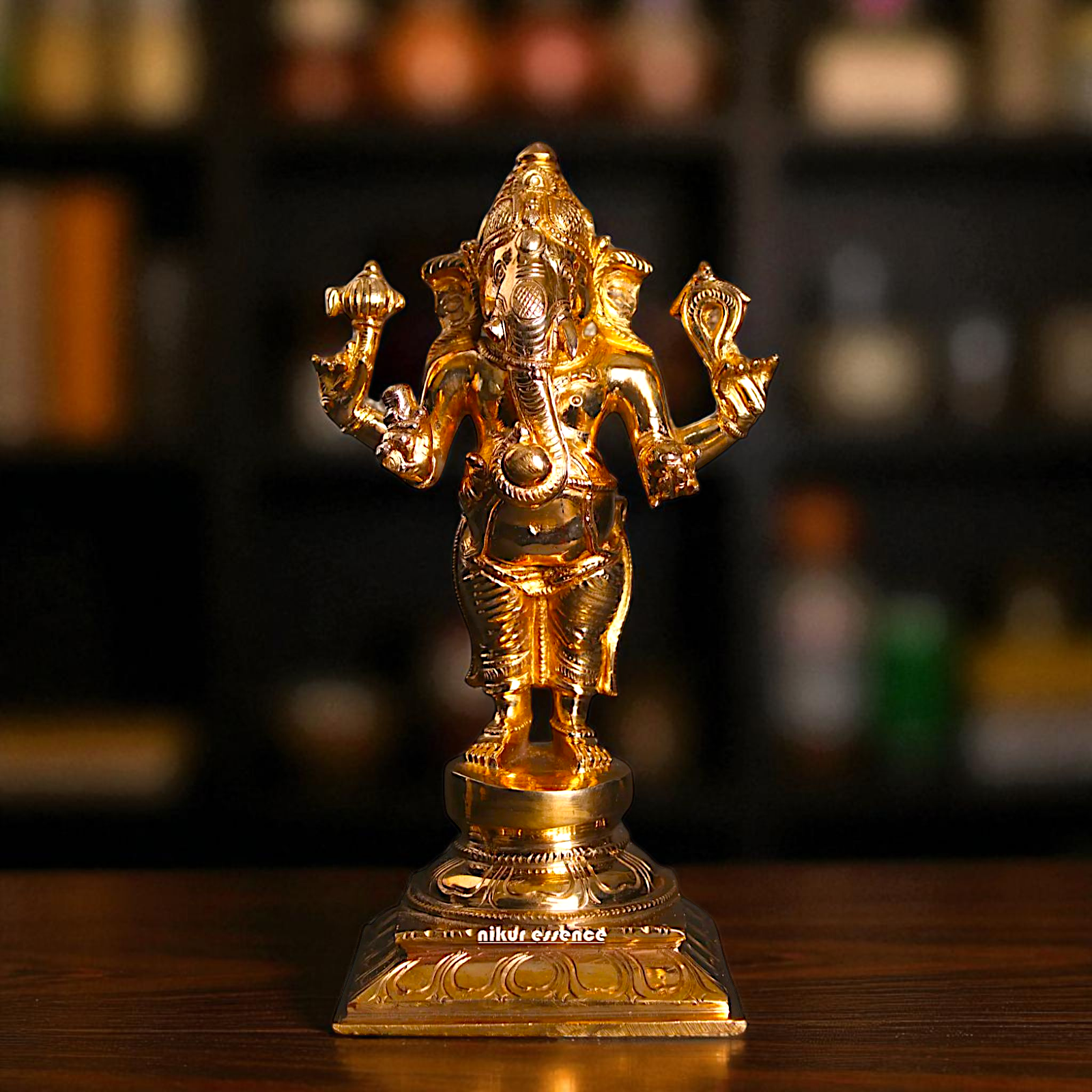 Ganesha blessings standing with Four Armed Panchaloha idol - 9 inches Nikuressence