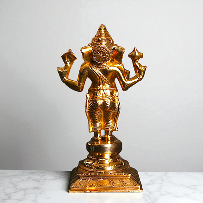 Ganesha blessings standing with Four Armed Panchaloha idol - 9 inches Nikuressence