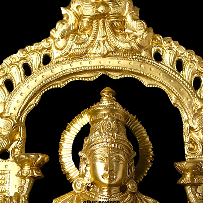 Goddess Lakshmi Devi with Four hand seated Panchaloha idol - 13 inches Nikuressence