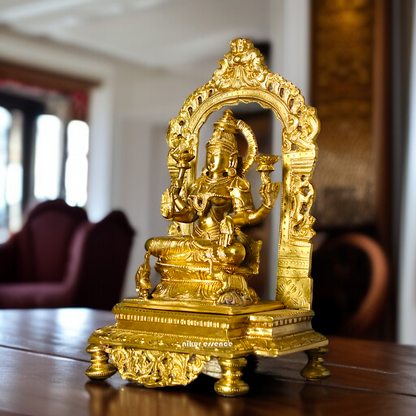 Goddess Lakshmi Devi with Four hand seated Panchaloha idol - 13 inches Nikuressence