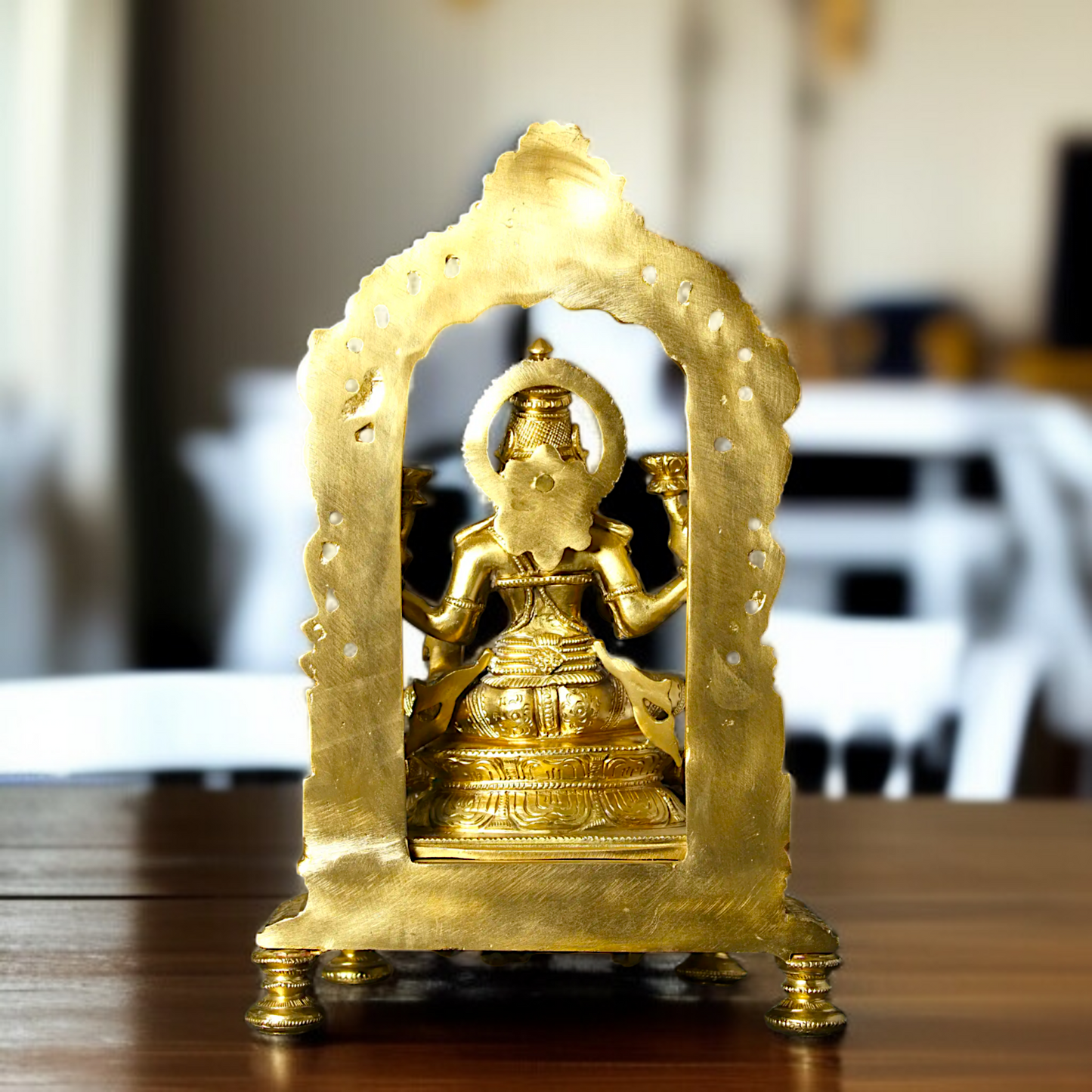 Goddess Lakshmi Devi with Four hand seated Panchaloha idol - 13 inches Nikuressence