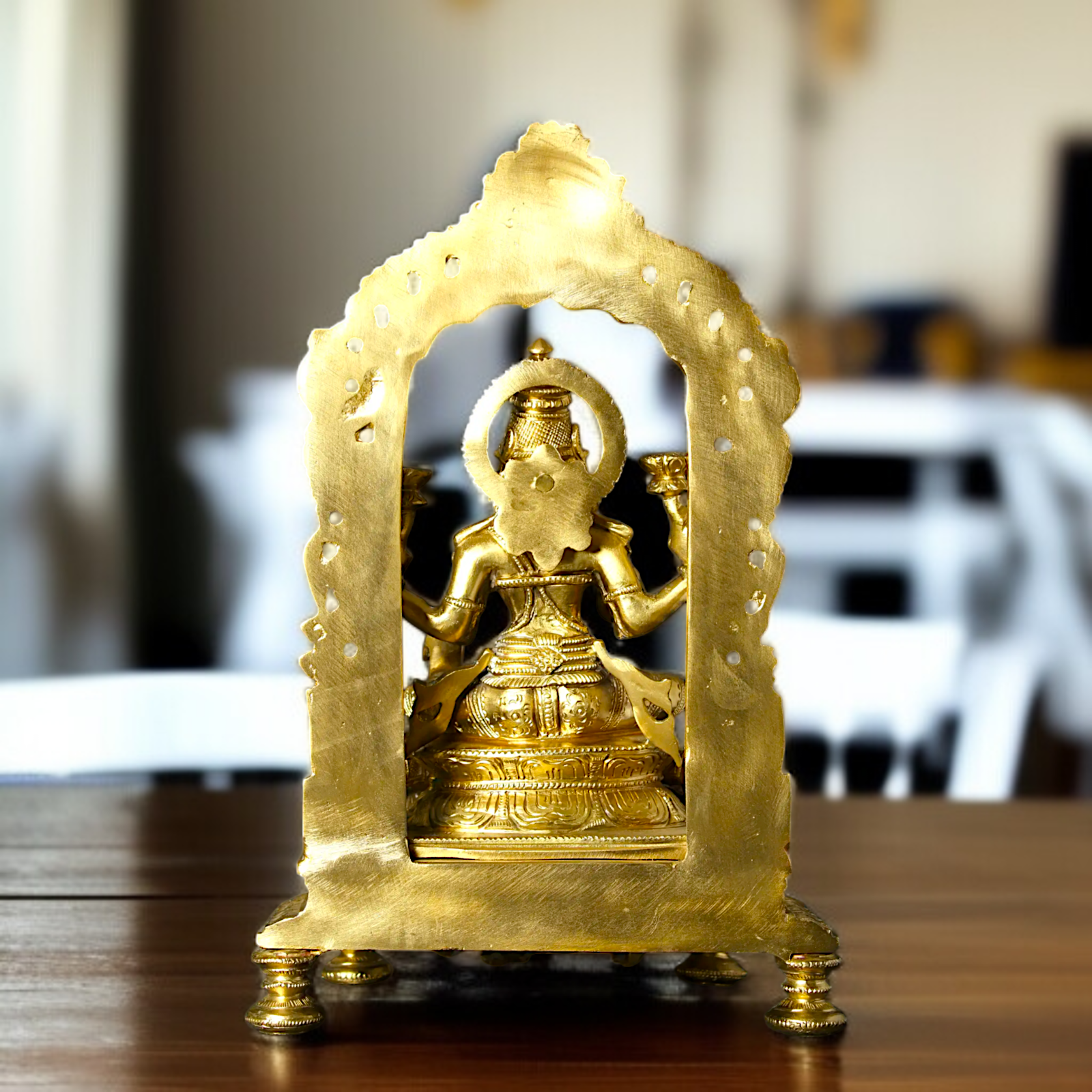 Goddess Lakshmi Devi with Four hand seated Panchaloha idol - 13 inches Nikuressence