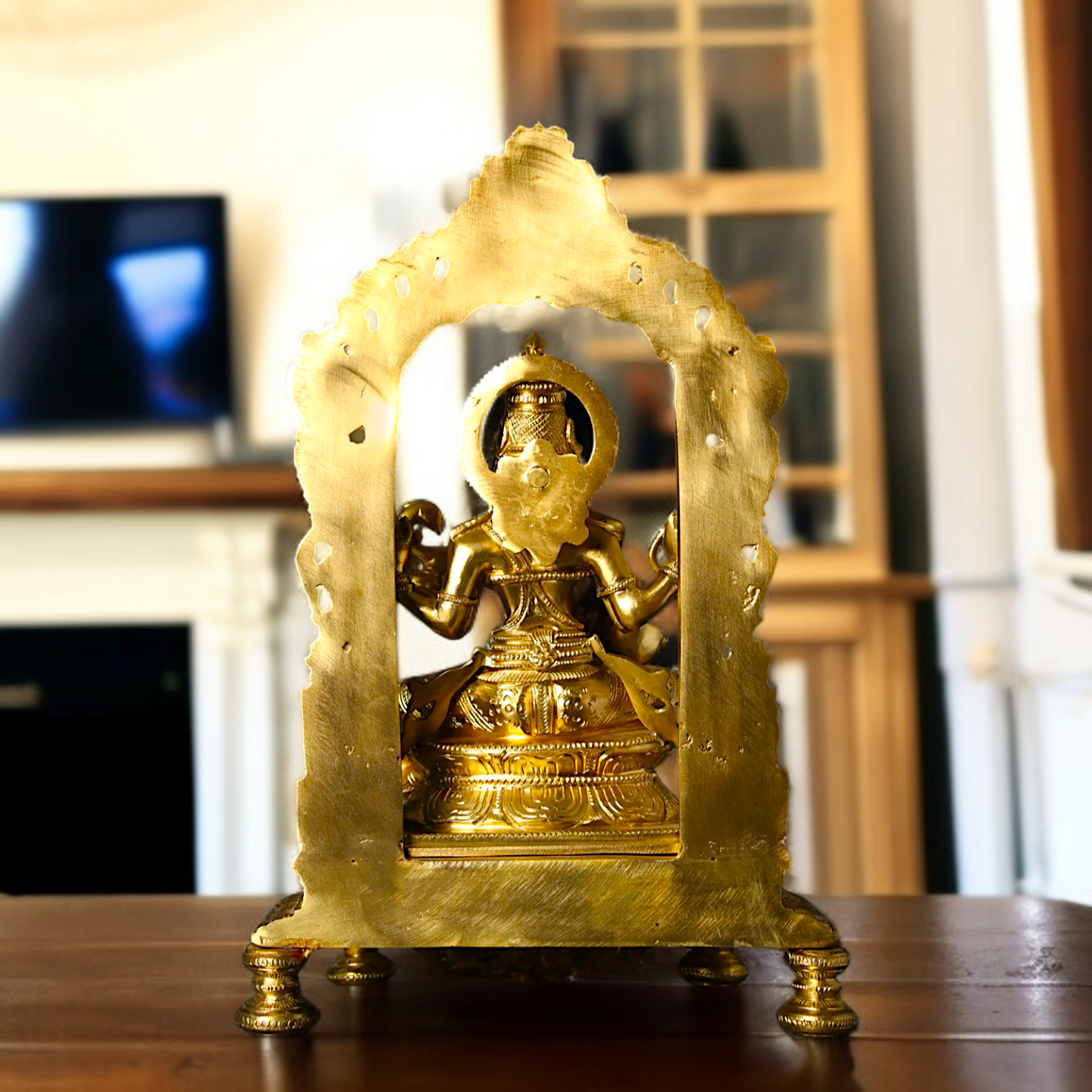 Goddess Saraswati Devi Playing Veena with Four Armed seated Panchaloha idol - 13 inches Nikuressence