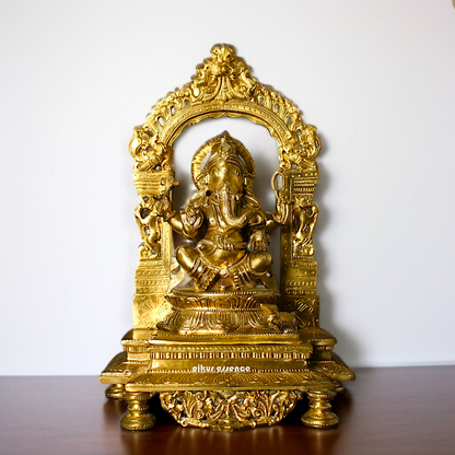 Ganesha Ganpati seated with Four Armed Panchaloha idol - 13 inches Nikuressence
