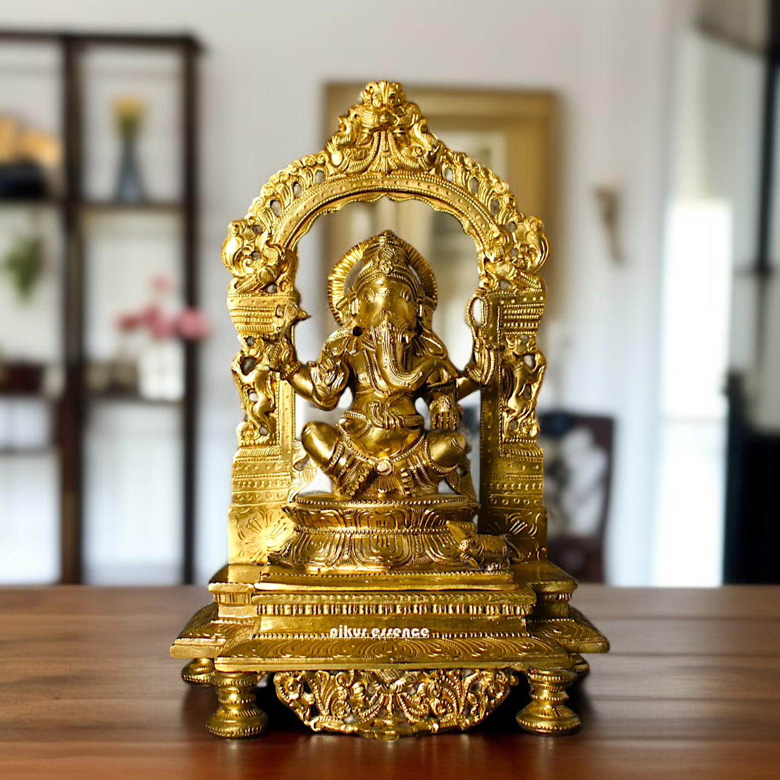 Ganesha Ganpati seated with Four Armed Panchaloha idol - 13 inches Nikuressence