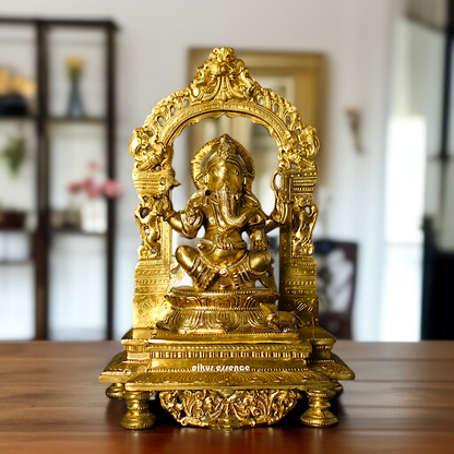 Ganesha Ganpati seated with Four Armed Panchaloha idol - 13 inches Nikuressence