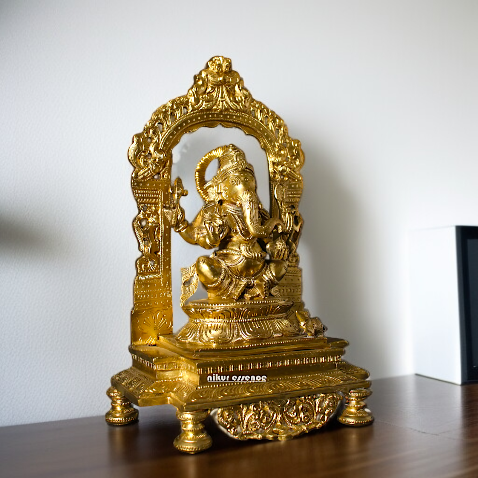 Ganesha Ganpati seated with Four Armed Panchaloha idol - 13 inches Nikuressence