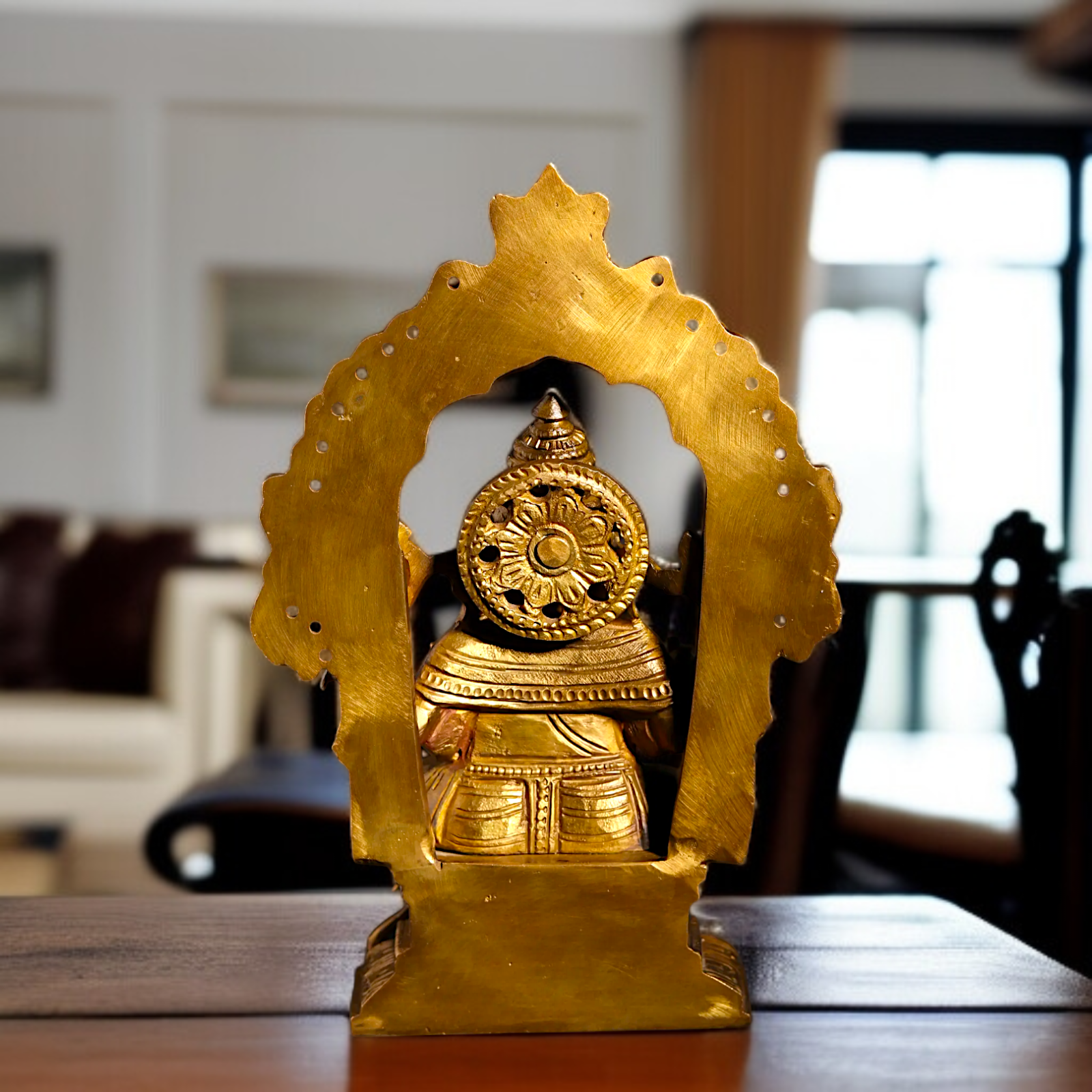 Ganpati Ganesha blessing seated on throne with Four Armed Panchaloha idol- 8 inches Nikuressence