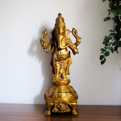 Ganpati Ganesha blessing Standing Four Armed Panchaloha idol- 11 inches Nikuressence