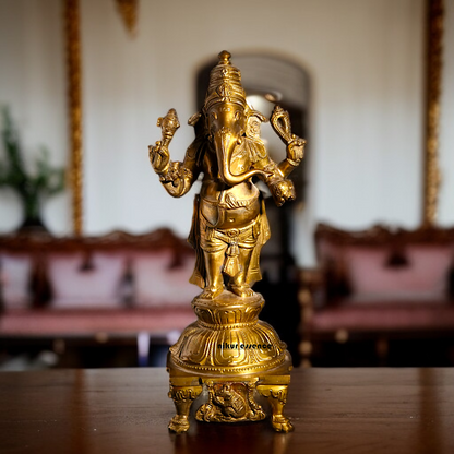 Ganpati Ganesha blessing Standing Four Armed Panchaloha idol- 11 inches Nikuressence