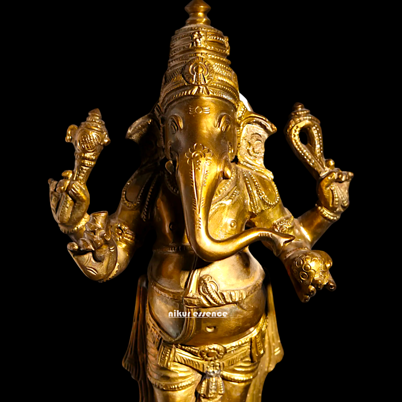 Ganpati Ganesha blessing Standing Four Armed Panchaloha idol- 11 inches Nikuressence