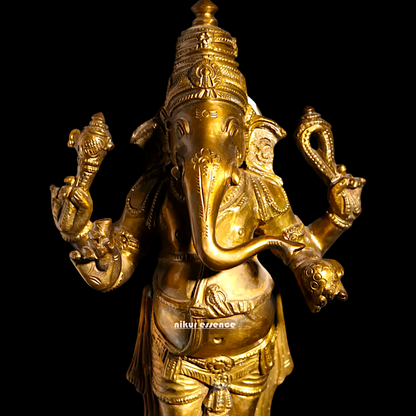 Ganpati Ganesha blessing Standing Four Armed Panchaloha idol- 11 inches Nikuressence