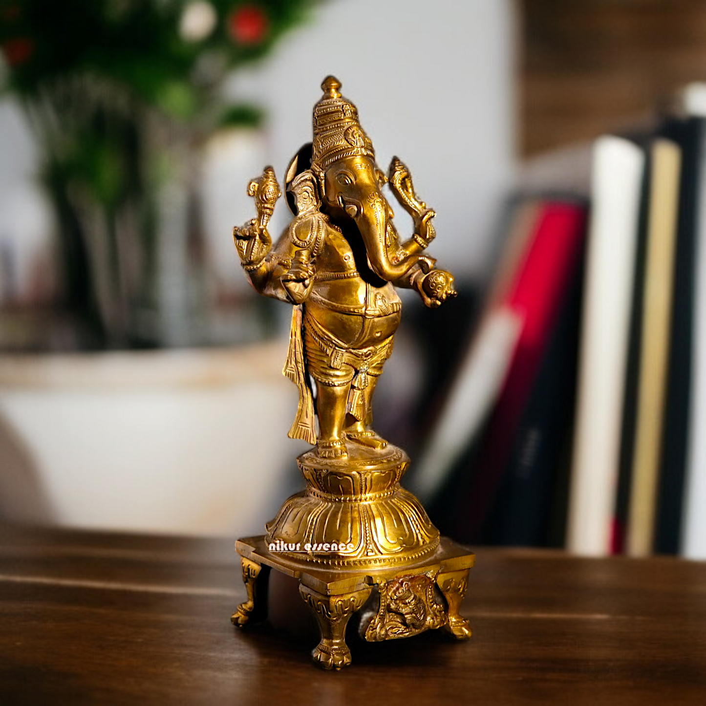 Ganpati Ganesha blessing Standing Four Armed Panchaloha idol- 11 inches Nikuressence