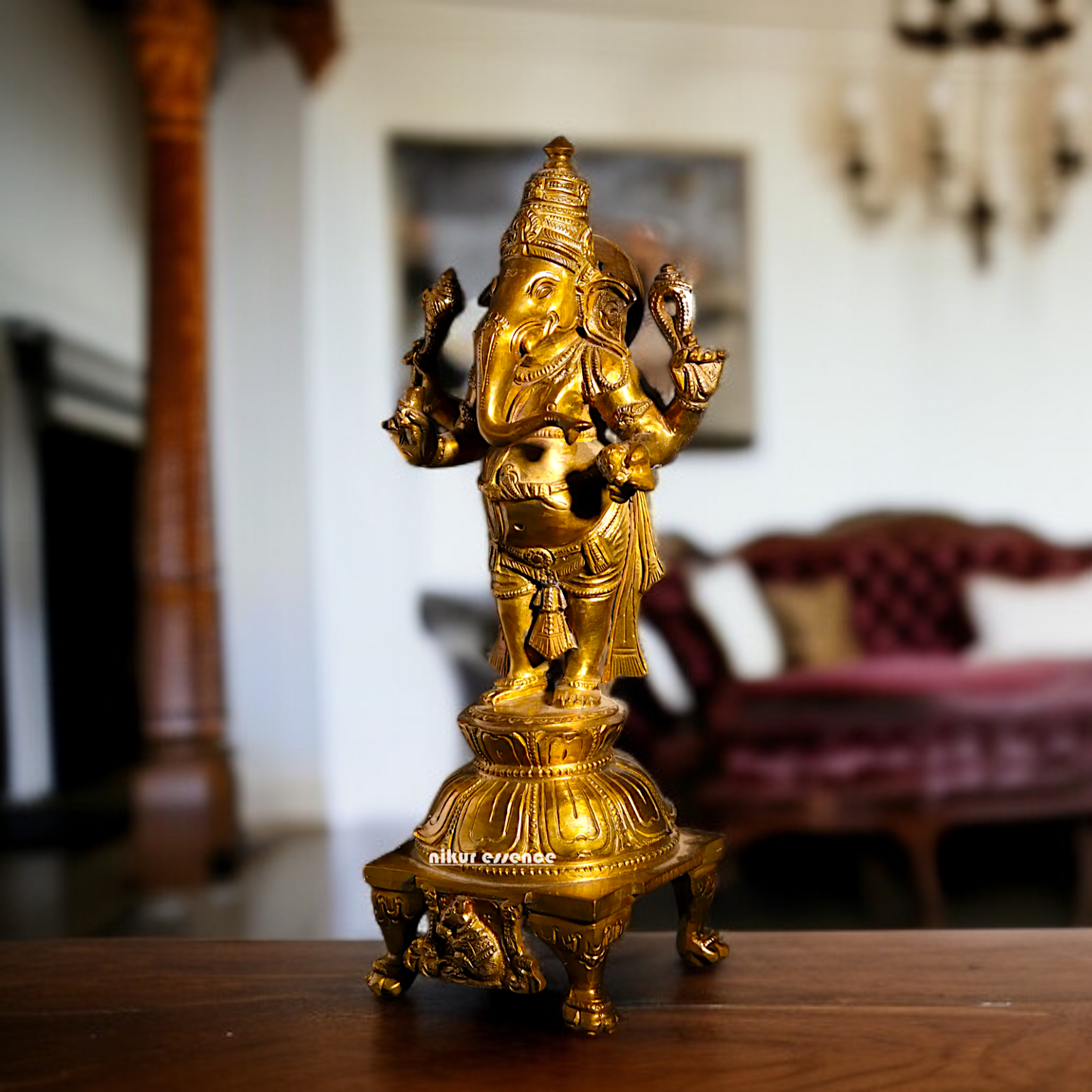 Ganpati Ganesha blessing Standing Four Armed Panchaloha idol- 11 inches Nikuressence