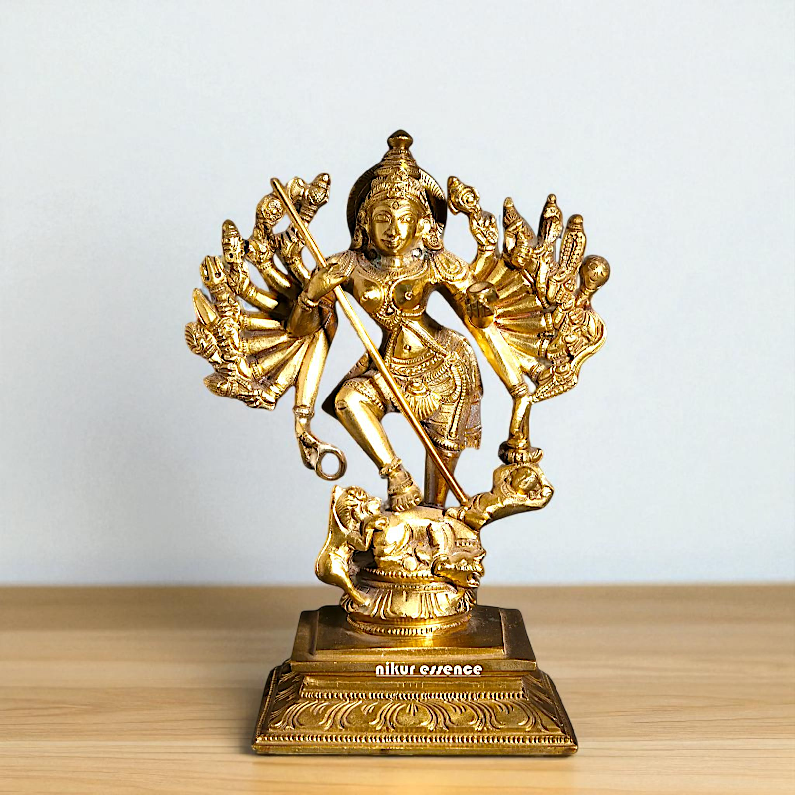 Mahishasur-Mardini Durga Devi eighteen Armed Panchaloha statue - 8 Inches Nikuressence