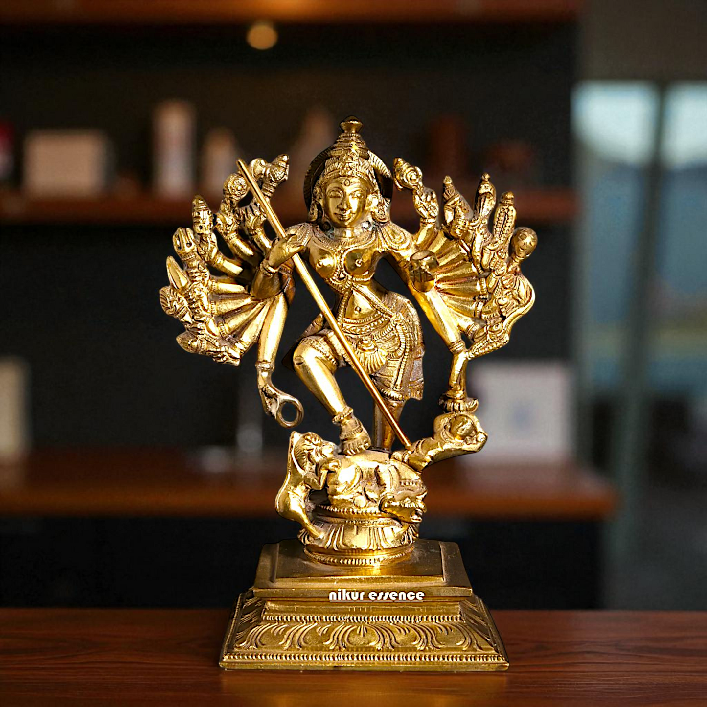 Mahishasur-Mardini Durga Devi eighteen Armed Panchaloha statue - 8 Inches Nikuressence