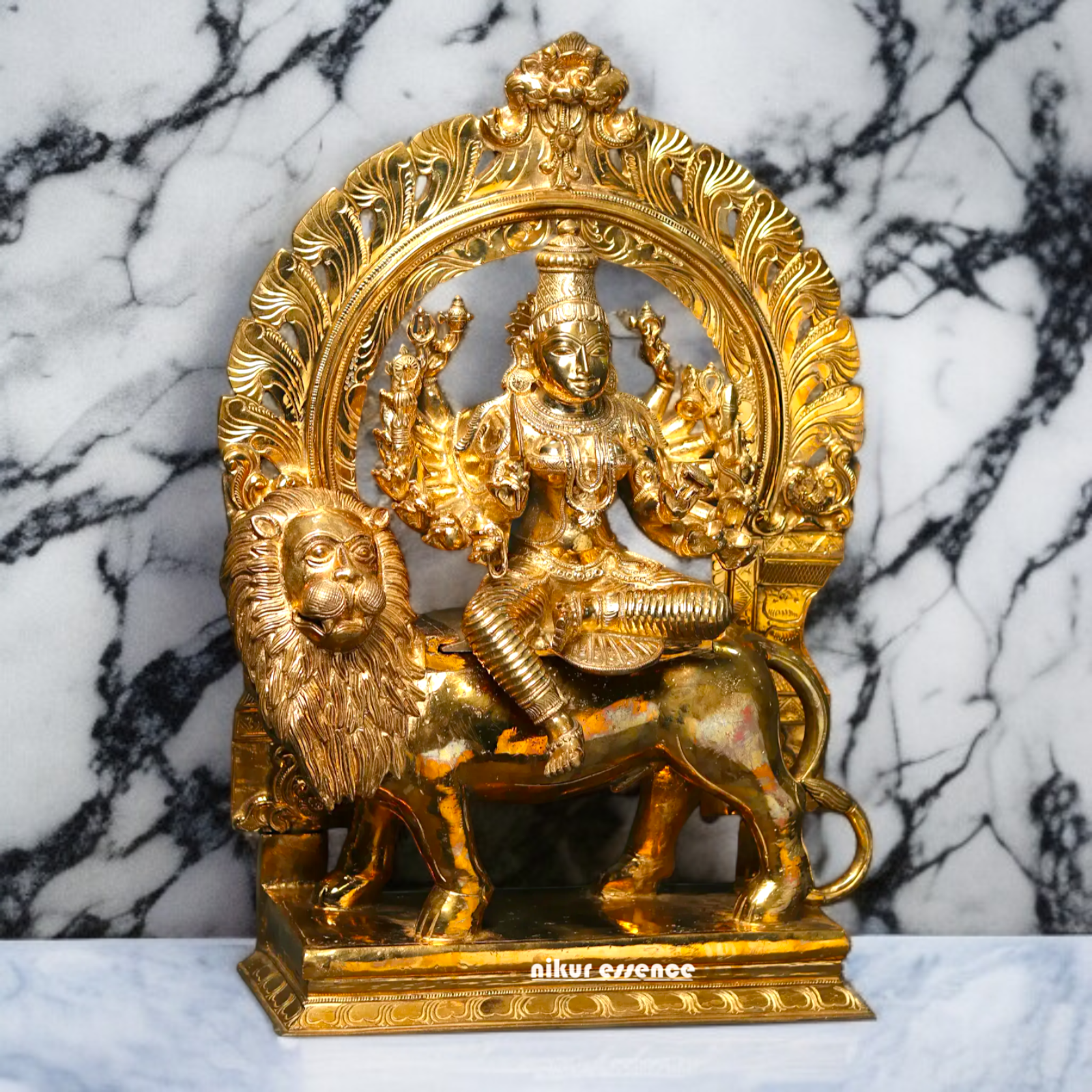 Large Durga Devi maa seated on lion Panchaloha statue - 27 Inches Nikuressence