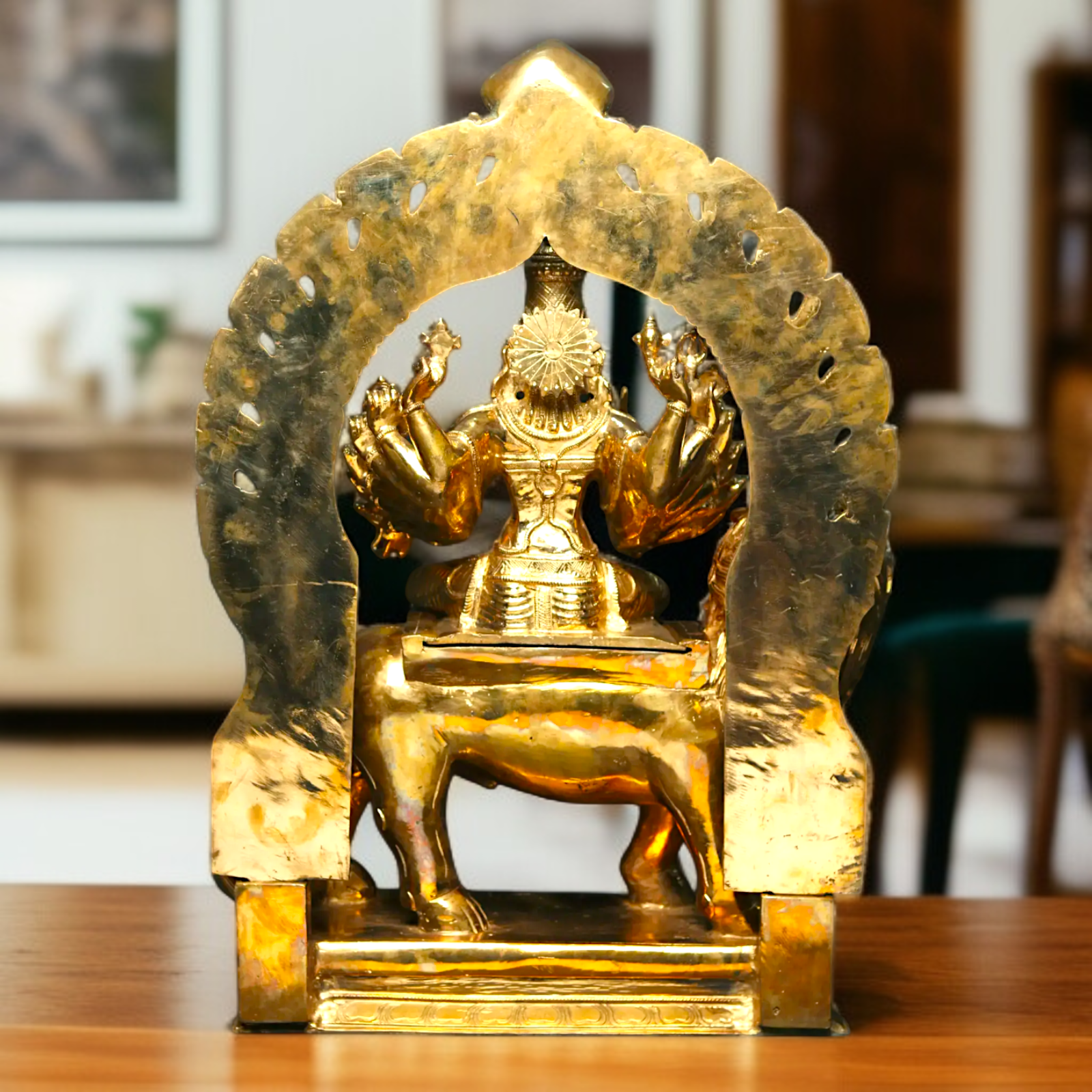 Large Durga Devi maa seated on lion Panchaloha statue - 27 Inches Nikuressence