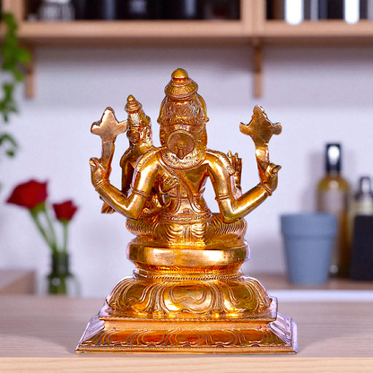 Narasimha seated with Lakshmi Panchaloha idol - 7 inches Nikuressence