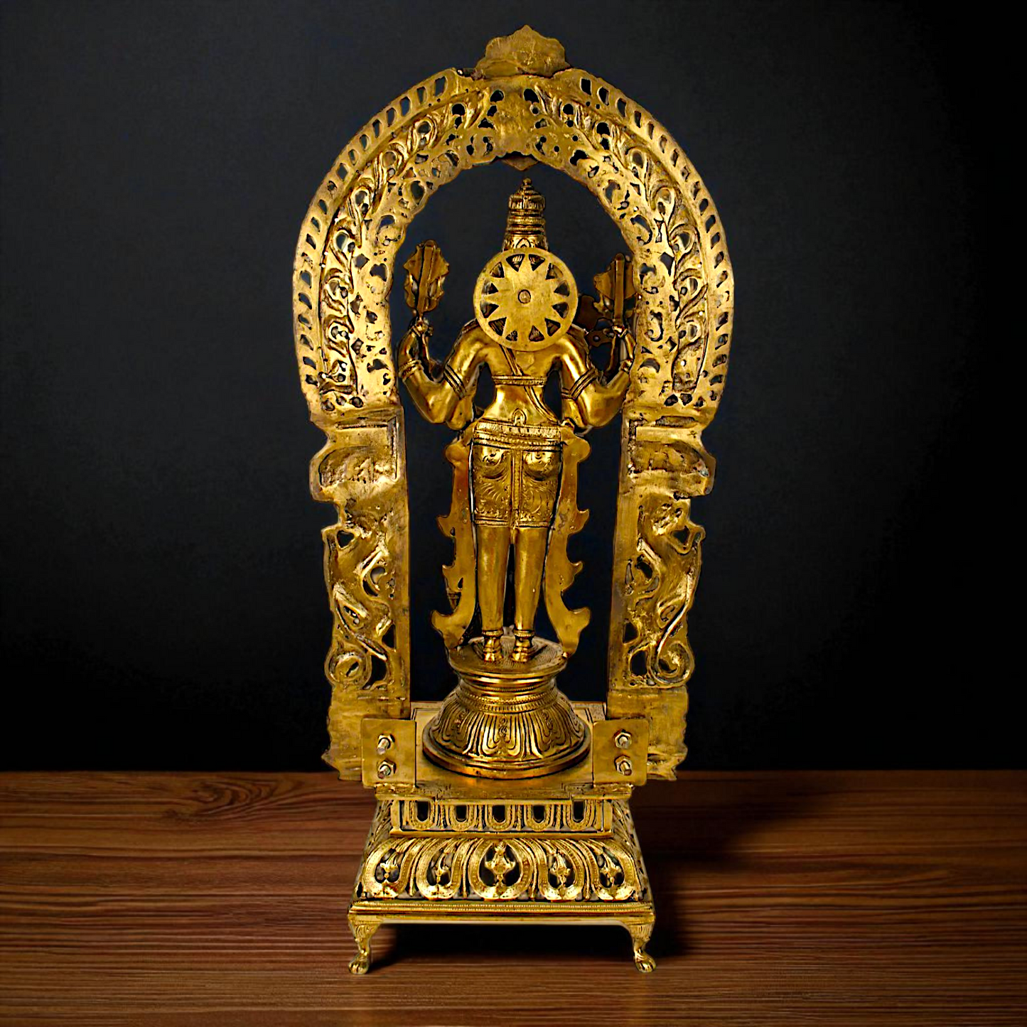 Large Vishnu with Kirtimukha Prabhavali Panchaloha statue - 39 inches Nikuressence