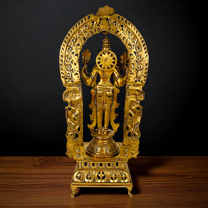 Large Vishnu with Kirtimukha Prabhavali Panchaloha statue - 39 inches Nikuressence