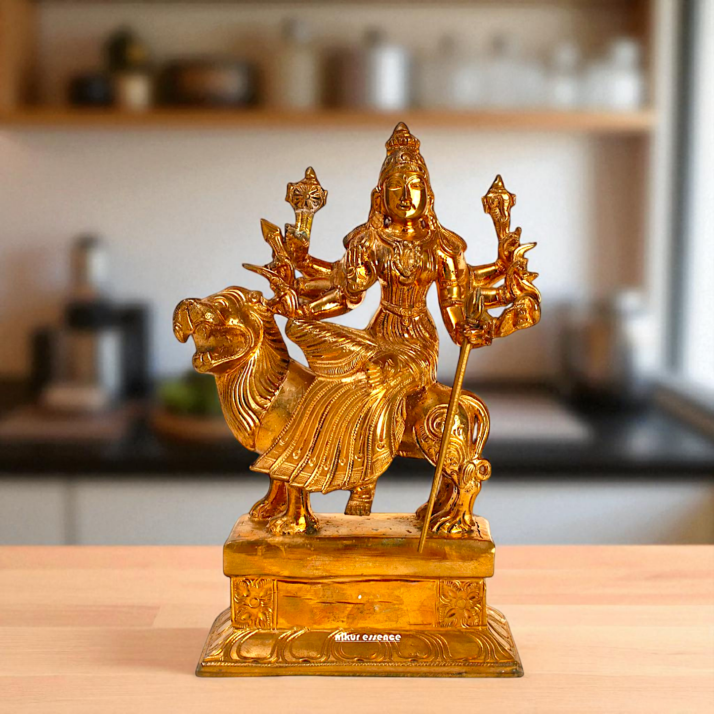 Sherawali Durga Maa seated on lion Panchaloha statue - 9 inches Nikuressence