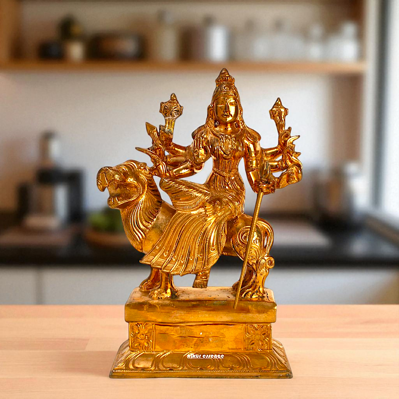 Sherawali Durga Maa seated on lion Panchaloha statue - 9 inches Nikuressence