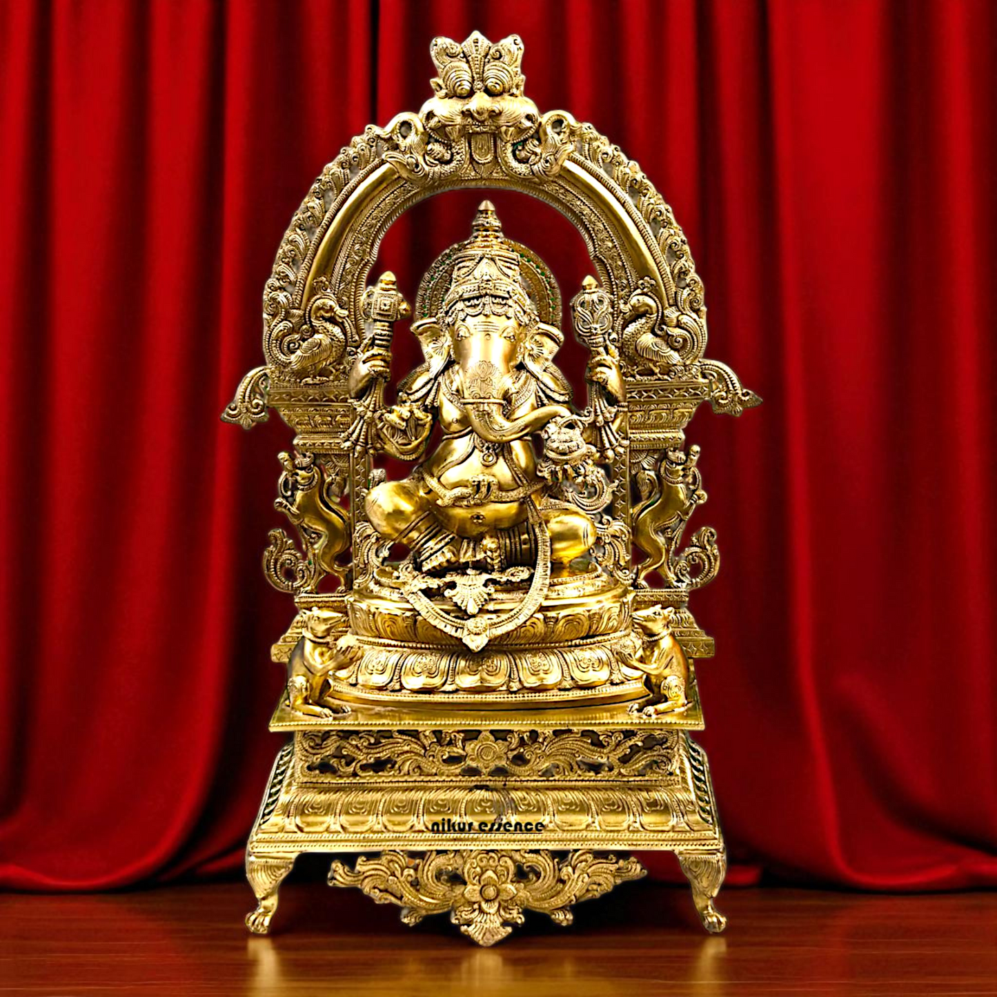 Large Ganesha seated on throne Panchaloha idol - 29 inches Nikuressence