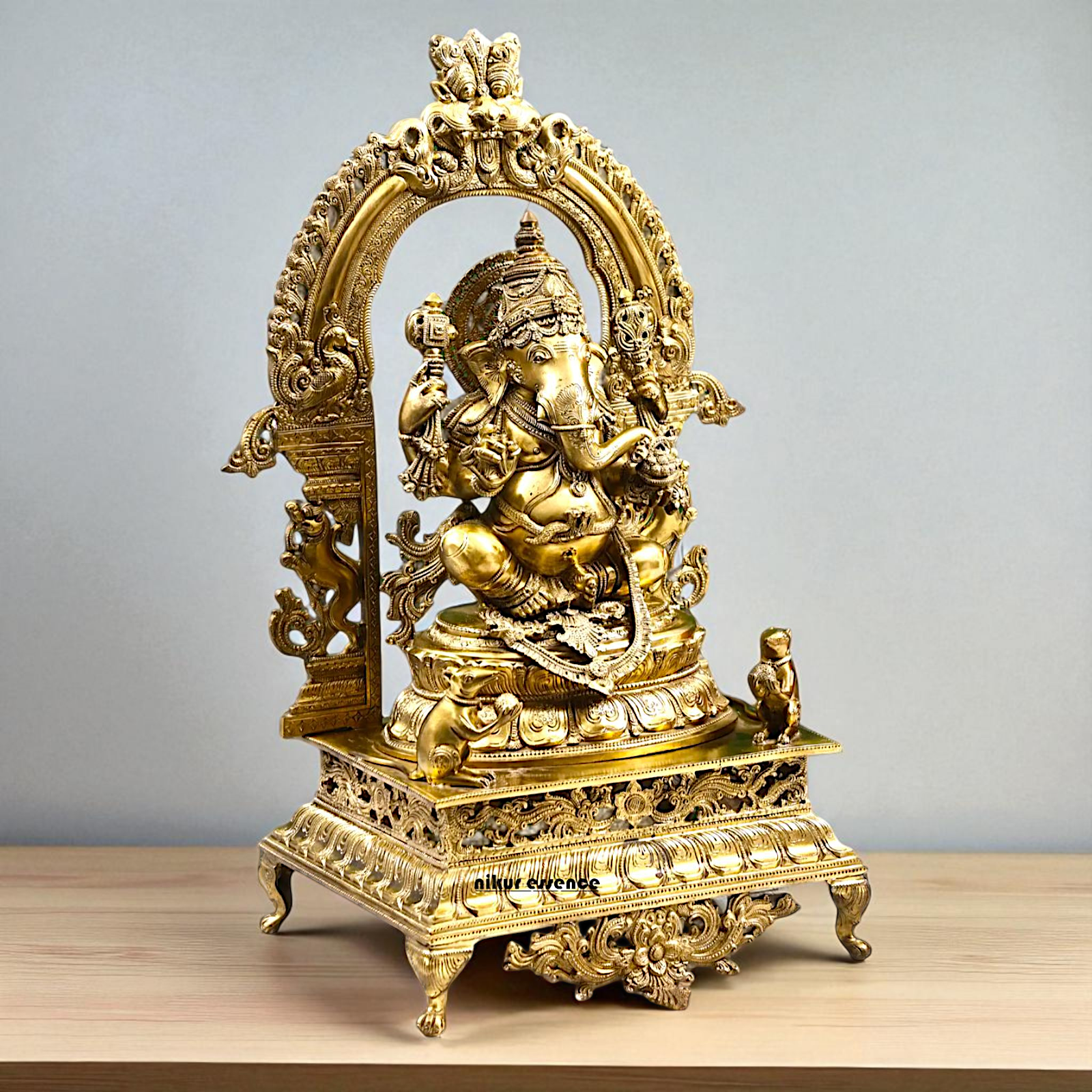 Large Ganesha seated on throne Panchaloha idol - 29 inches Nikuressence
