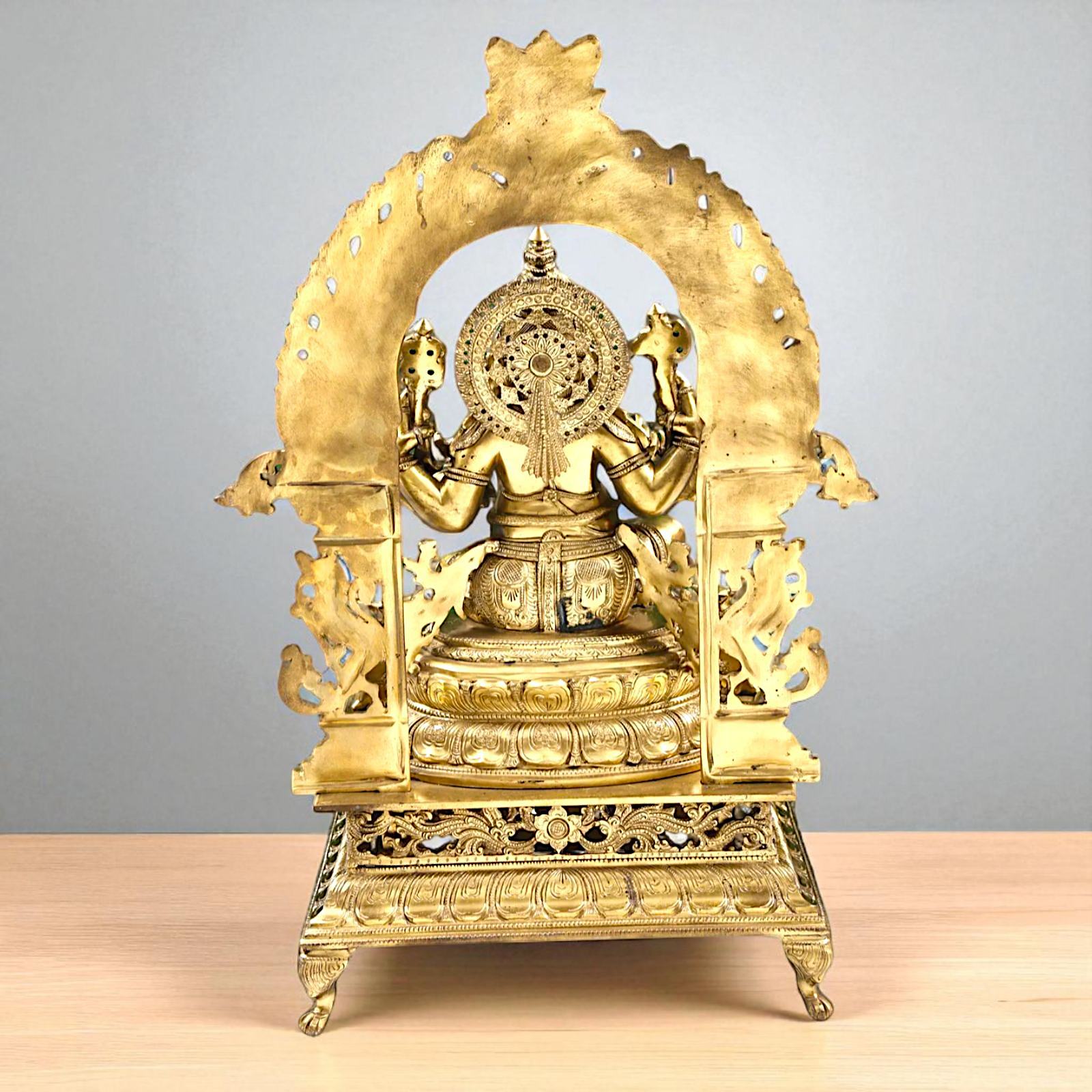 Large Ganesha seated on throne Panchaloha idol - 29 inches Nikuressence