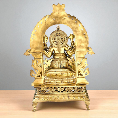 Large Ganesha seated on throne Panchaloha idol - 29 inches Nikuressence