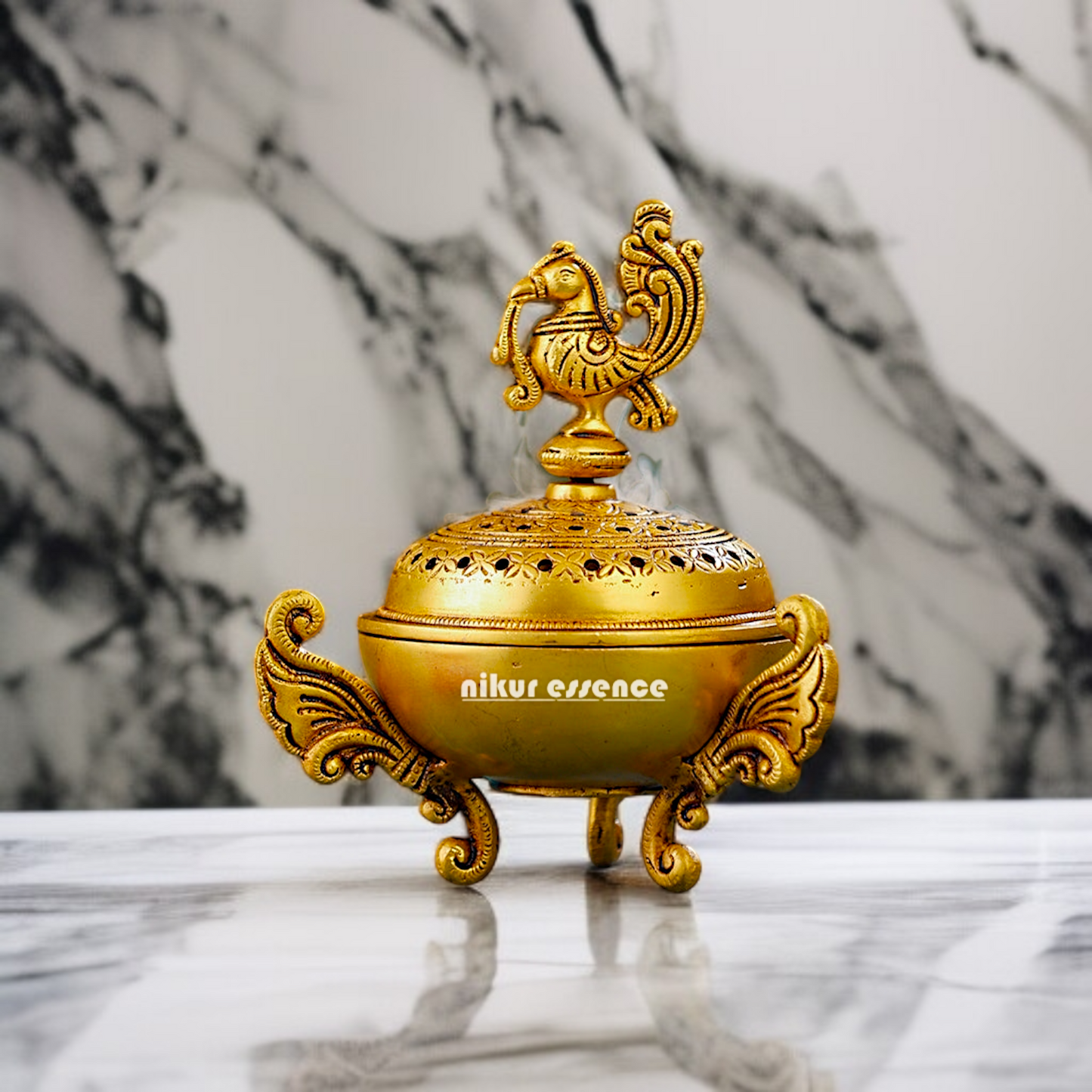 Buy Brass Peacock Dhoop Daani with Intricate Filigree Work and Traditional Design Nikuressence