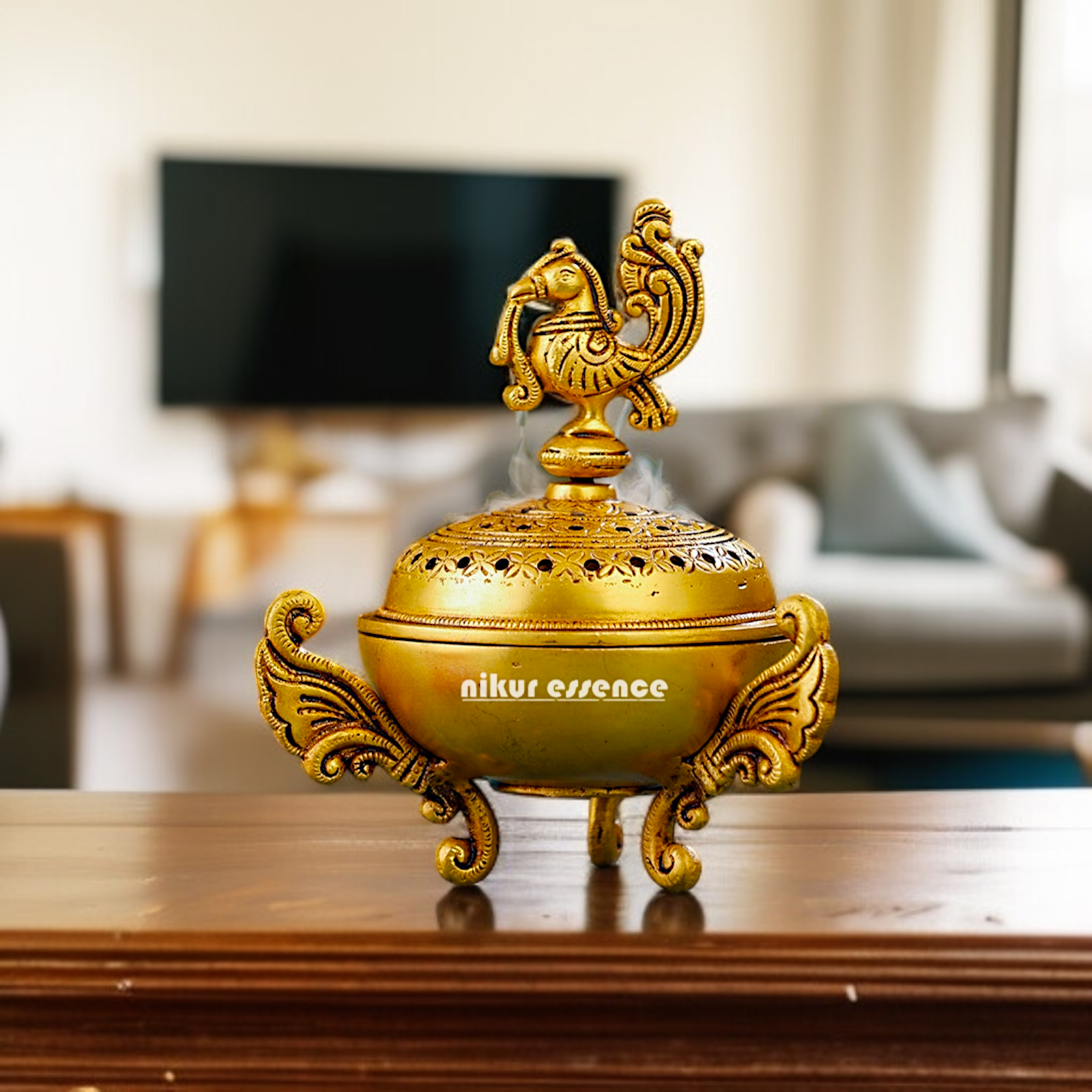 Buy Brass Peacock Dhoop Daani with Intricate Filigree Work and Traditional Design Nikuressence