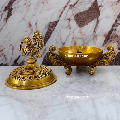 Buy Brass Peacock Dhoop Daani with Intricate Filigree Work and Traditional Design Nikuressence