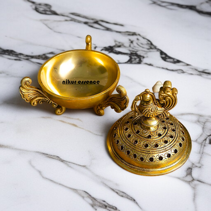 Buy Brass Peacock Dhoop Daani with Intricate Filigree Work and Traditional Design Nikuressence