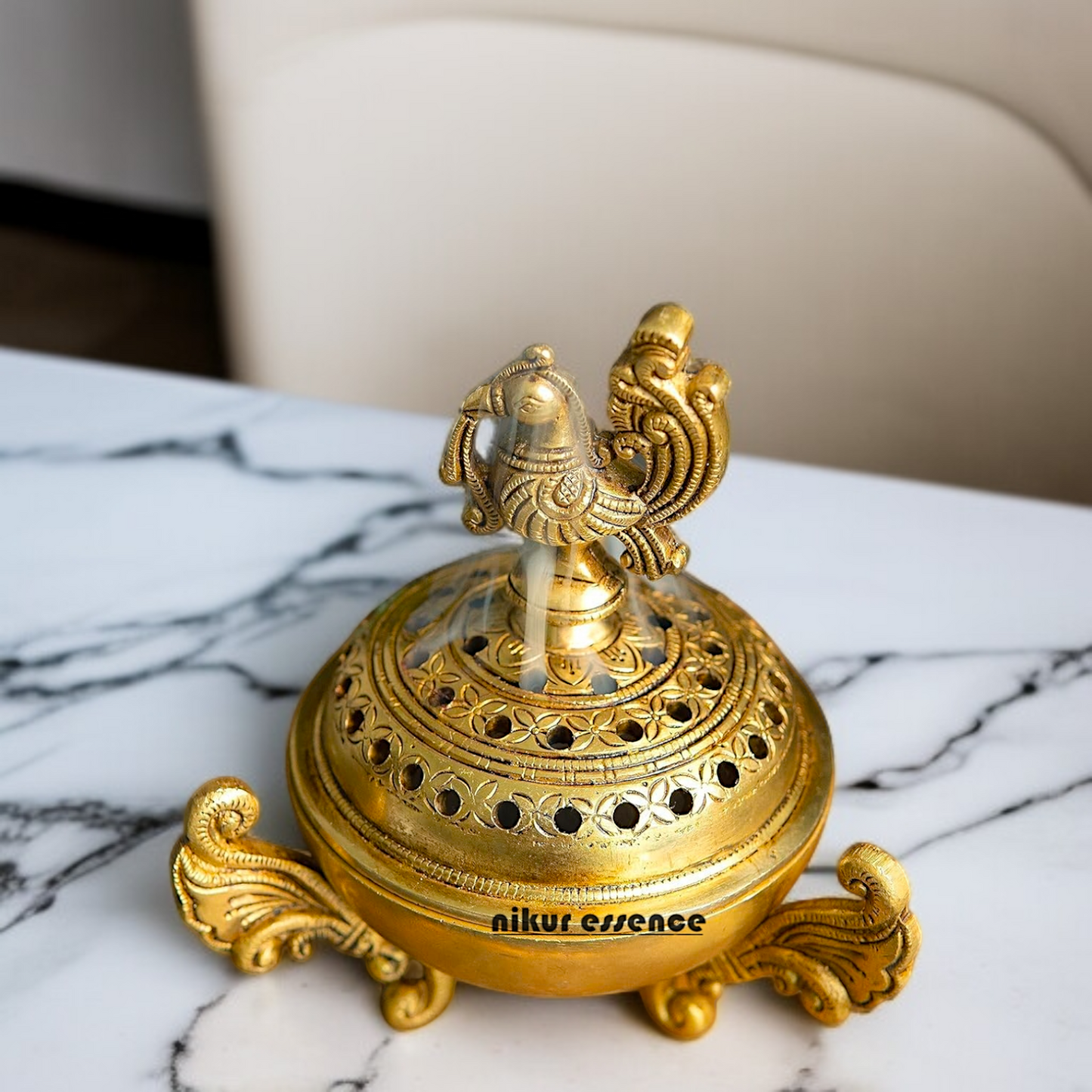 Buy Brass Peacock Dhoop Daani with Intricate Filigree Work and Traditional Design Nikuressence