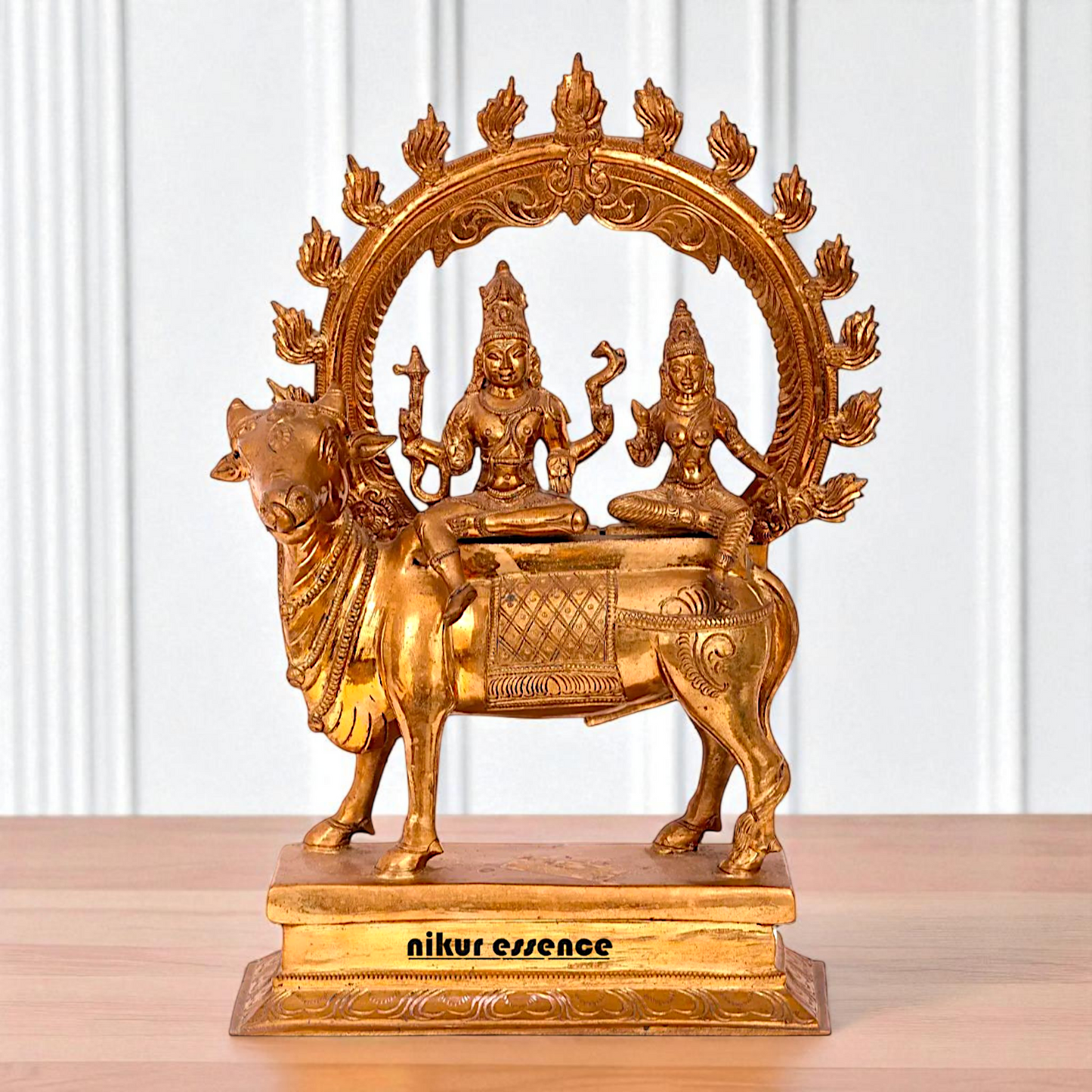 Large Shiva with Parvati seated on Nandi Panchaloha idol - 16 inches Nikuressence